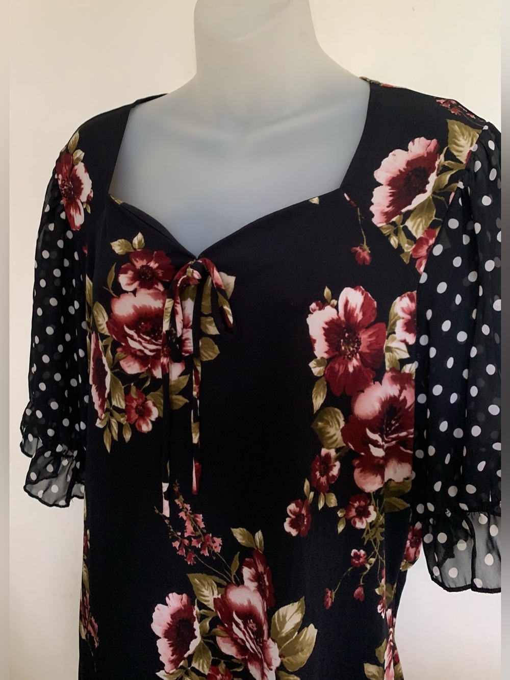 Adele & May Chiffon Floral Blouse Sweetheart Sheer Sleeve Size XL